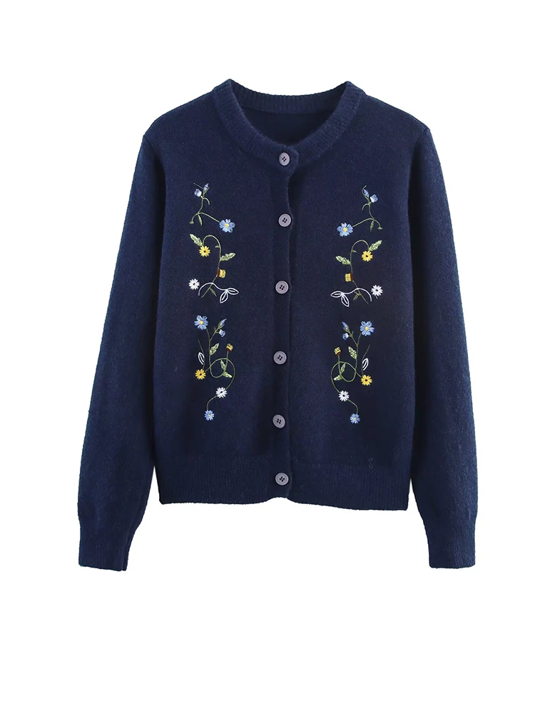 

Women Floral Embroidery Cardigans Long Sleeve Single Breasted Knitted Sweaters