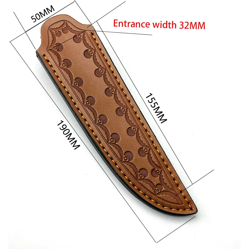 1pc Cowhide Straight Knife Scabbard Sheath Cow Leather Cover Storage Bag Outdoor Knives Pants Case Carved Pattern Wear with Belt