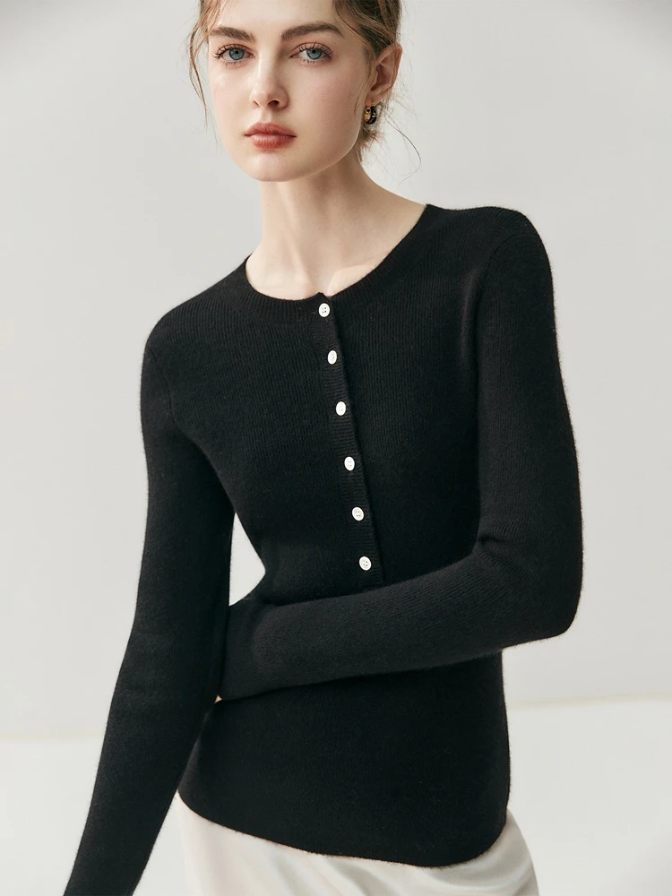 ADDONEE, jersey clásico con cuello Henry para mujer, suéter 100% de Cachemira, ropa básica ajustada de punto de Cachemira suave para otoño e invierno