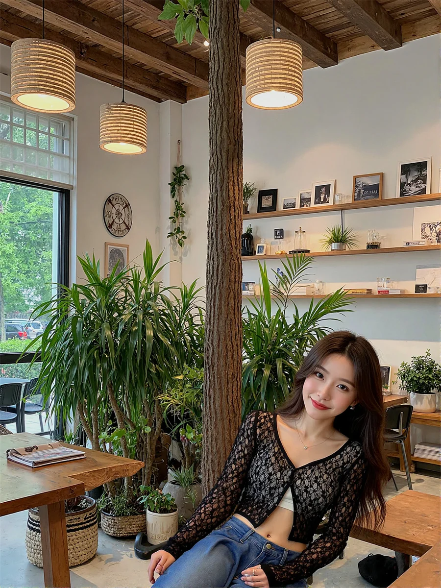 White Woman Lady Shirts Lace Hollow Out Ulzzang Korean Style Fashion Preppy College Sweet Cute Kawaii Simple Basic Button Up