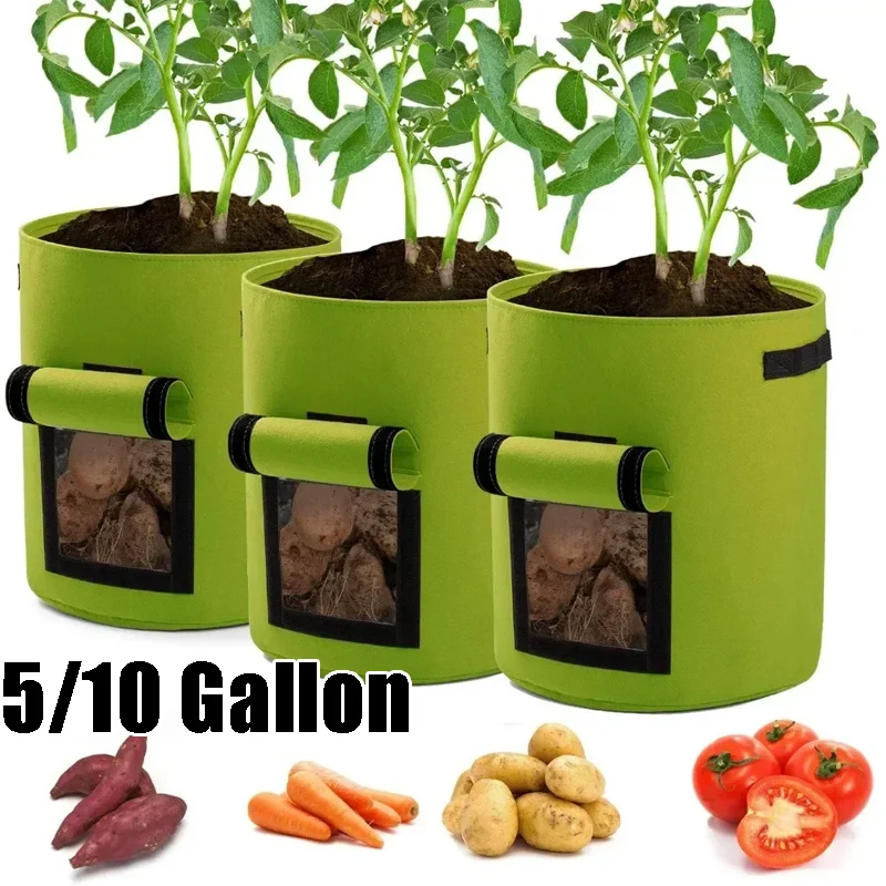 

Многоразовые контейнеры для выращивания овощей из нетканого материала: прочные войлочные мешки-горшки для картофеля объемом 5/10 галлонов, экологичные садовые контейнеры