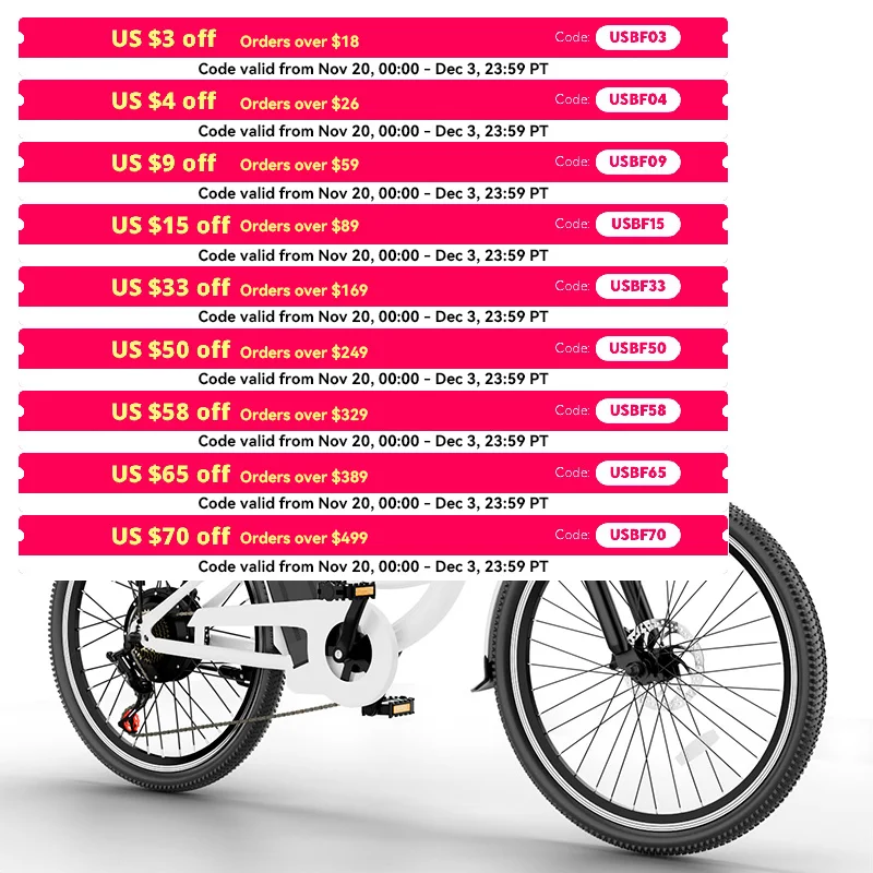 

24" Electric Bike 48V 20Ah Removable Battery 500W Motor 20MPH 40 Miles White