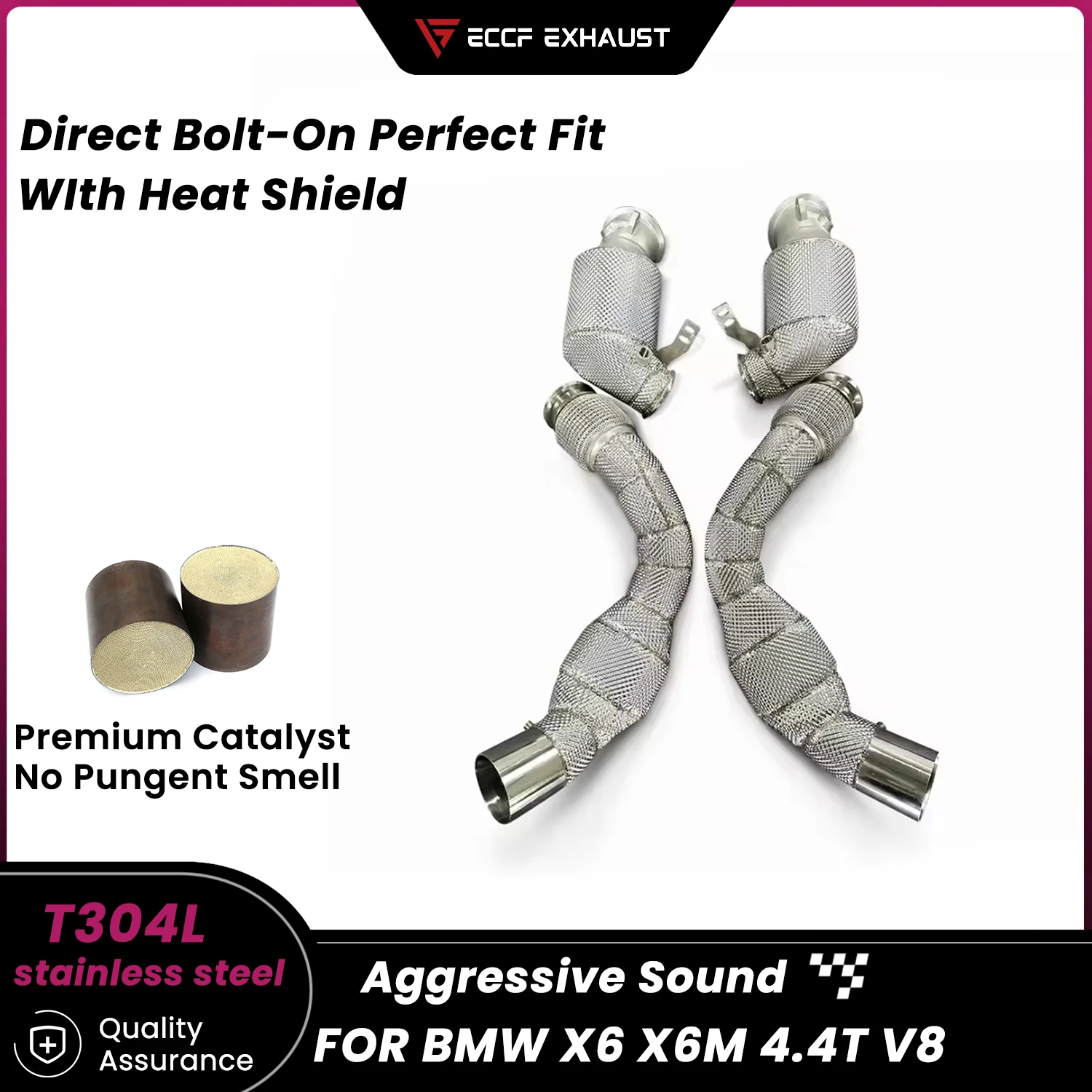 

Stainless Steel Downpipe With Heat Shield For BMW X6 X6M 4.4T V8 Aggressive Exhaust Sound High Flow Performance Upgrade