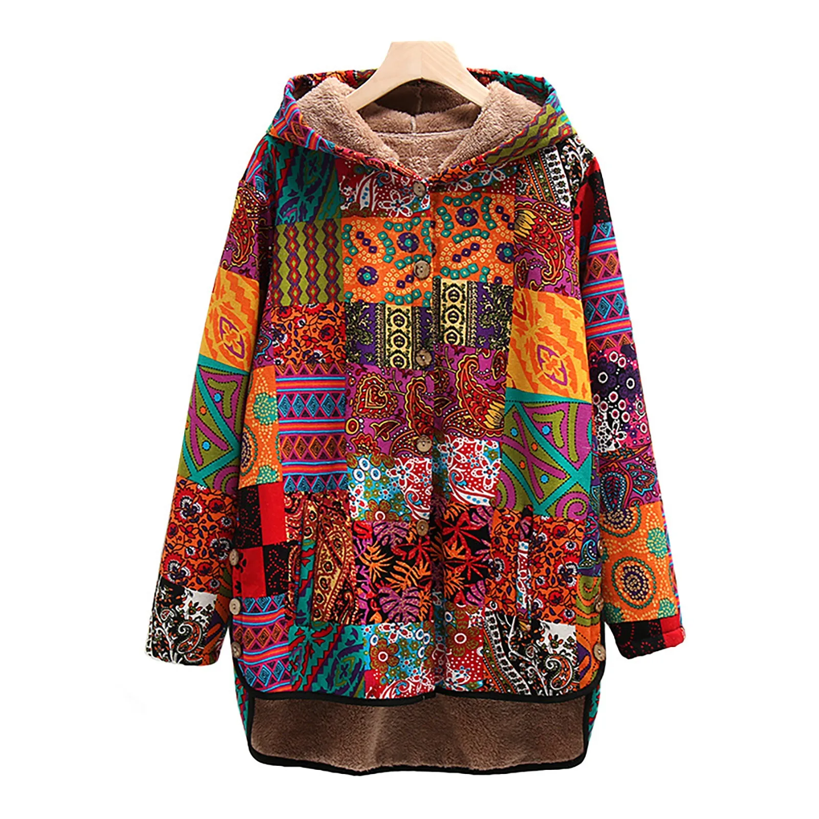 2024 New Women Winter Warm Floral Hooded Jacket Flower Printed Hoody Vintage Oversized Winter Padded Jacket Boho Vintage Coats