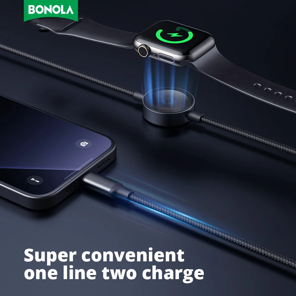 Bonola 2 in 1 Watch Wireless Charger for Apple Watch Ultra/9/8/7/6 Type C Braided Charging Cable Cord for iPhone 16/15 Pro Max