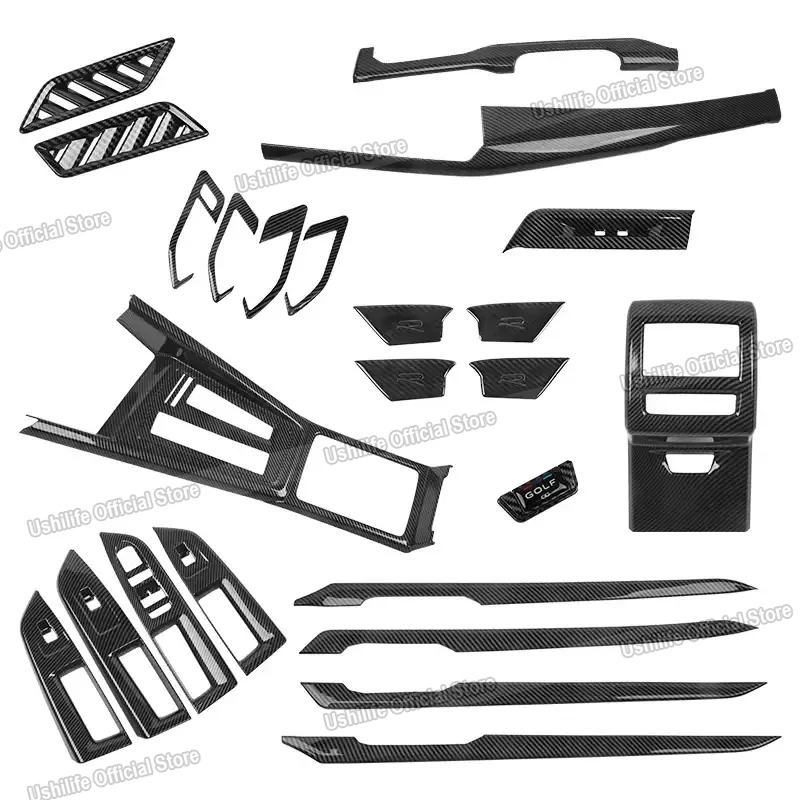 

Углеродное волокно, автомобильная консоль, рамка переключения передач, кнопка окна, дверная панель, внутренние молдинги, комплекты отделки для Volkswagen VW Golf 8 MK8