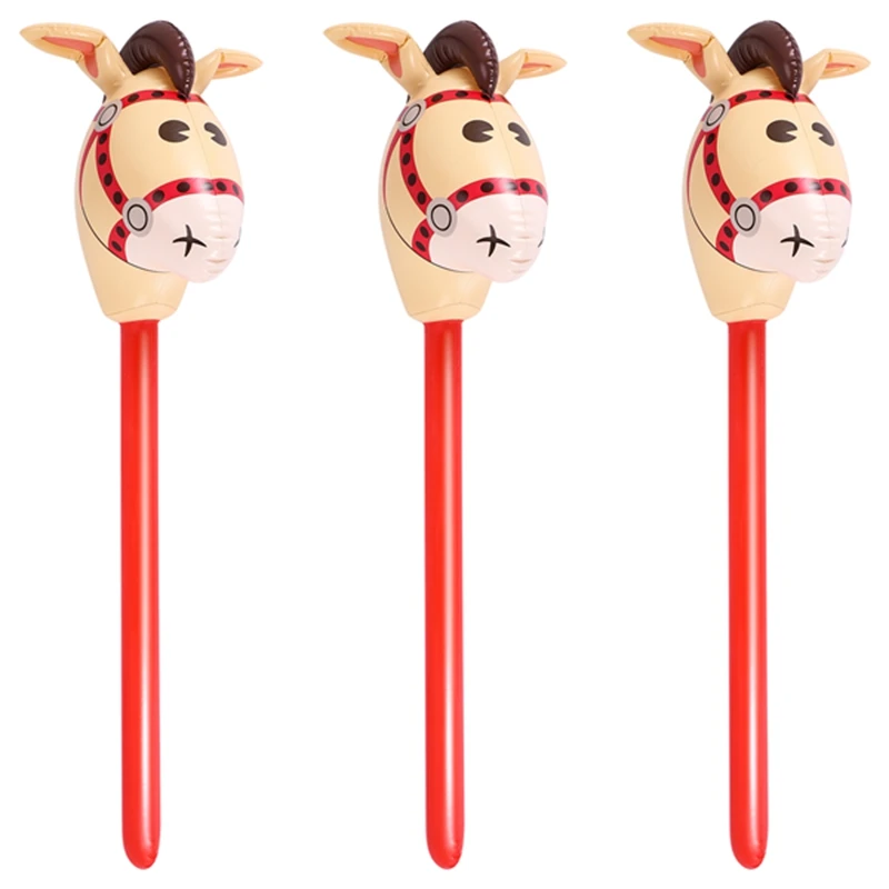 3 PCS Inflatable Horse Heads Cowgirl Stick PVC Balloon Outdoor Educational Toys For Children Babies Birthday Gifts