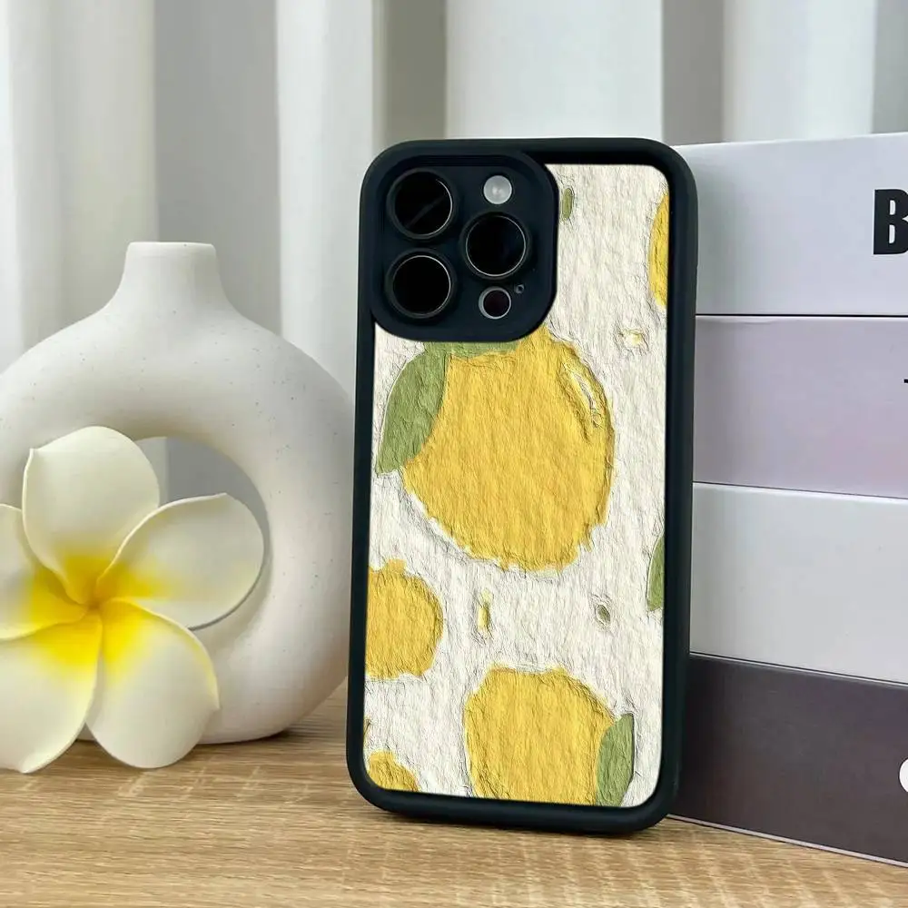 كريم الليمون لطيف جراب هاتف أسود متجمد آيفون 16 15 14 13 12 11 برو ماكس الغطاء الخلفي حالات