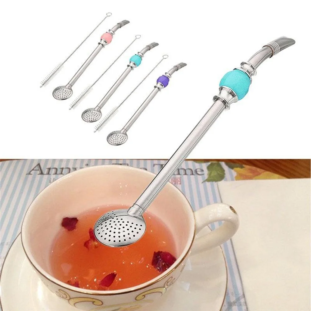

2 Pcs Yerba Mate Straw Set Reusable Metal Flat Head Triple Filter Stainless Steel Bombilla Drinking Straw Tea Infuser Kitchen