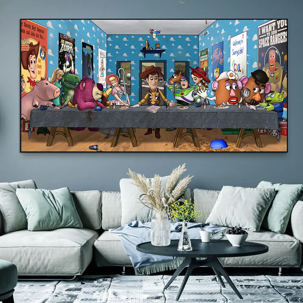 Disney Toy Story Last Supper Art Prints Canvas Painting Abstract Cartoon Wall Art Poster Picture for Living Room Home Decoration