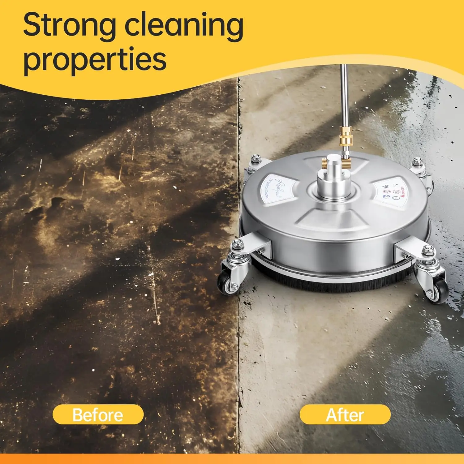 منظف أسطح غسالة الضغط مقاس 14 بوصة مع 4 عجلات، من الفولاذ المقاوم للصدأ للخرسانة والفناء والسطح والممر