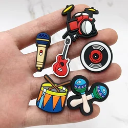 Dijes de PVC para zapatos, instrumentos musicales, sandalias de diseñador, accesorios de decoraciones superiores, zuecos en forma de tambor de guitarra, hebilla de Pin, novedad