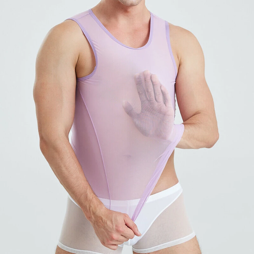 Camisetas sin mangas de malla transparente para hombre, camisas sin mangas transparentes, Tops deportivos elásticos para gimnasio, chaleco de cuerda