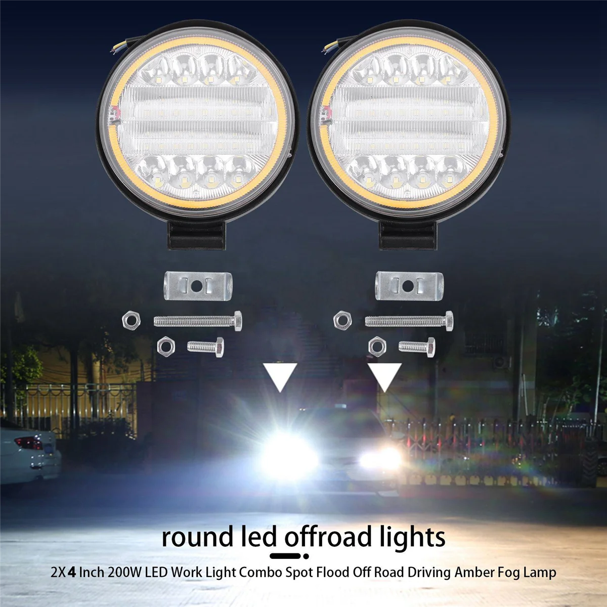 2X 4 Inch LED Work Light Combo Spot Flood Off Road Driving Amber Fog Lamp
