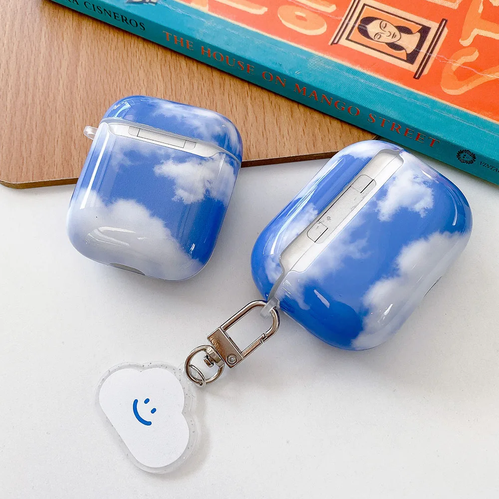 Funda para AirPods 1, 2, 3, cubierta brillante, llavero con colgante de nubes, funda suave para auriculares para Airpods Pro 2, llavero