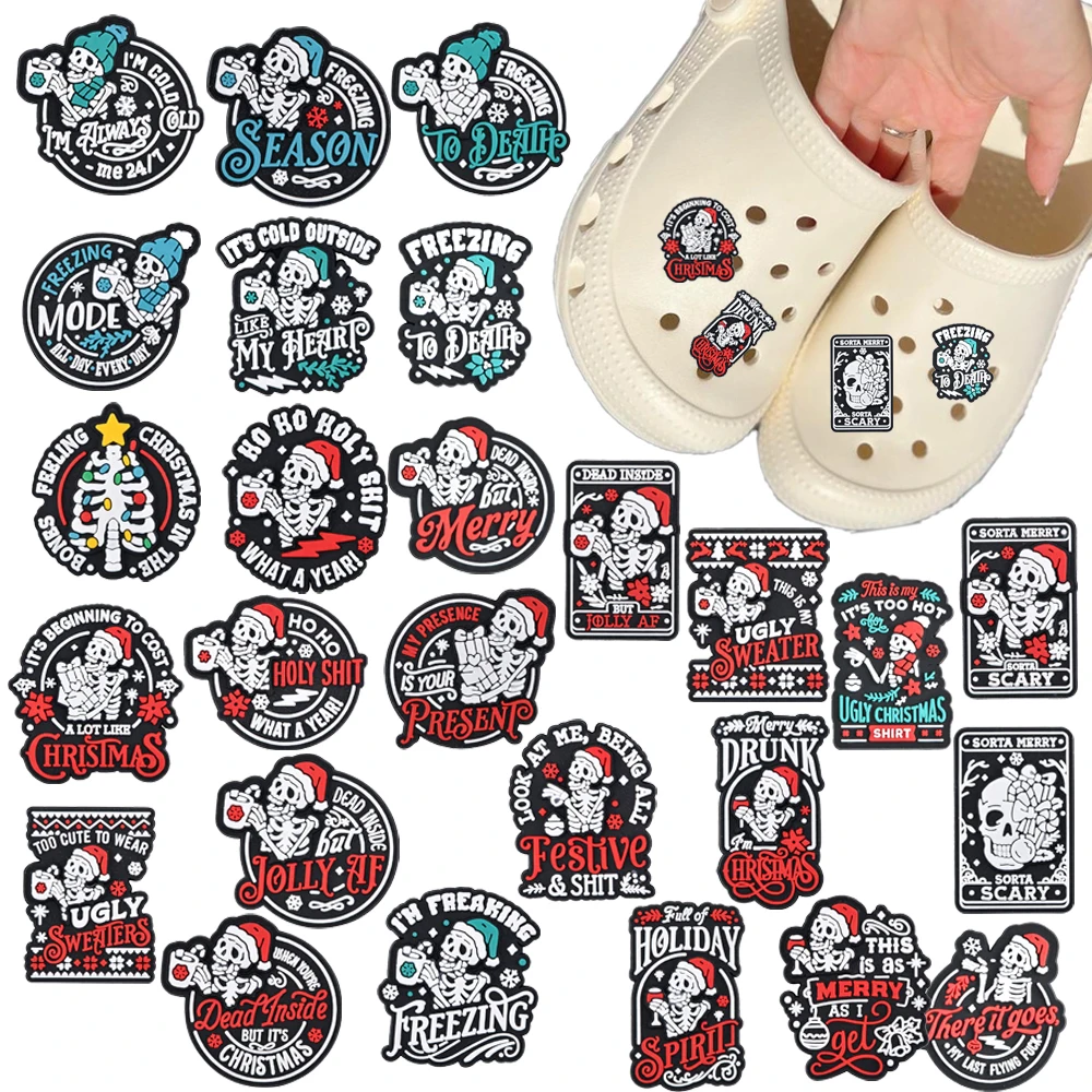 26-100pcs Cartoon Christmas Skull Series PVC Shoe Charms Accessories DIY Detachable Waterproof PVC Shoe Decorations Party Gifts