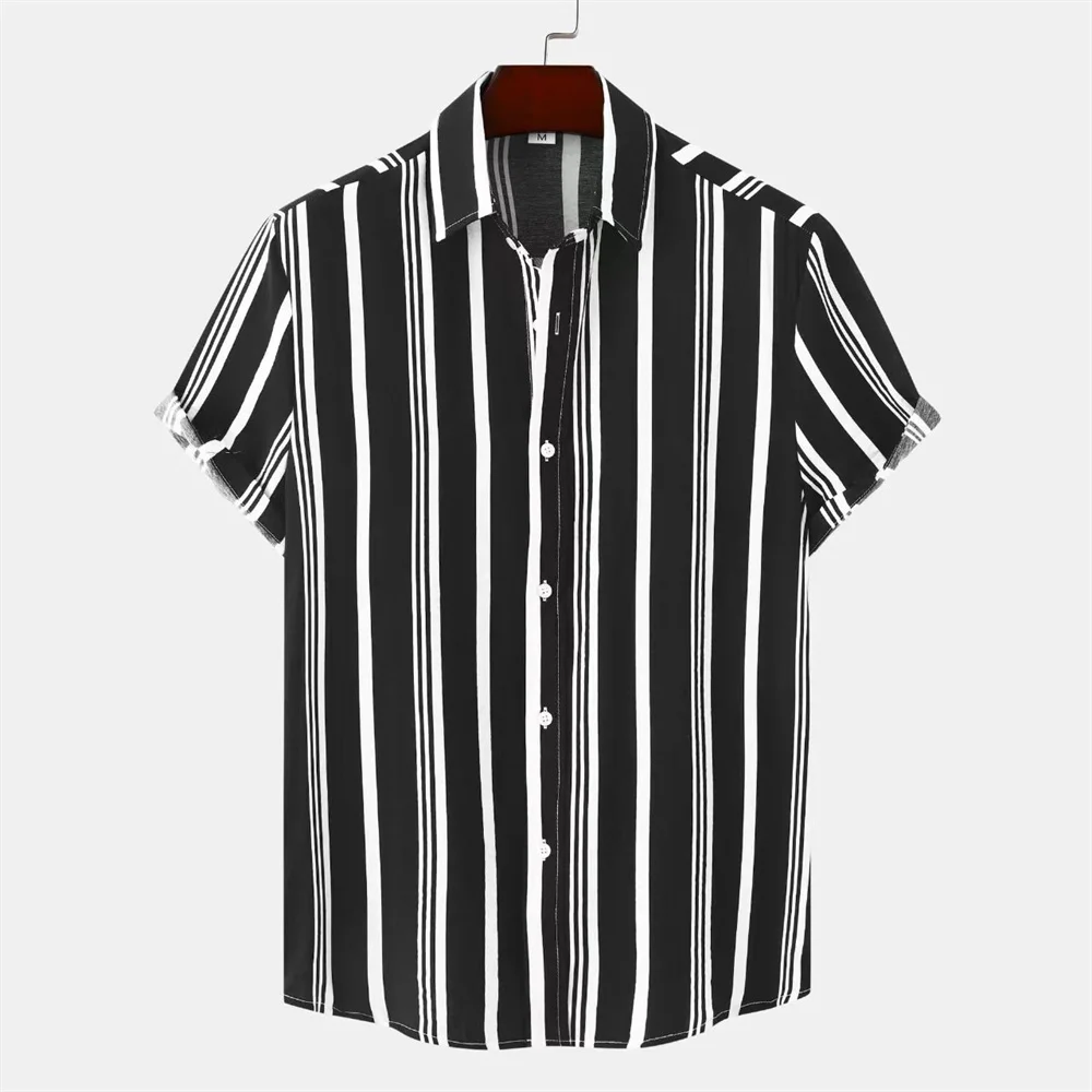 Men's shirt pattern print lapel summer striped short sleeve Hawaii daily vacation breathable casual comfortable