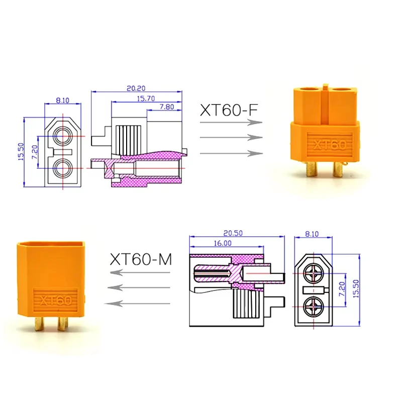 XT60 Stecker Buchse Bullet Stromverbinder universelles Zubehör für Lithium Batterie Fernsteuerung Motor Quadcopter Multirotor Drohne Modellflugzeug geeignet für Reparatur Ersatz Eigenmontage elektrische Anschlusszubehö – Detail 4