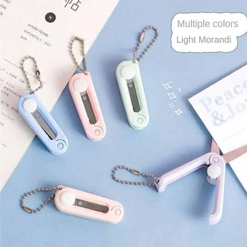 Creative Folding Scissors Portable Mini Scissors Morandi Lovely Paper-Cutter Student Safety Stationery Key pendant keychain