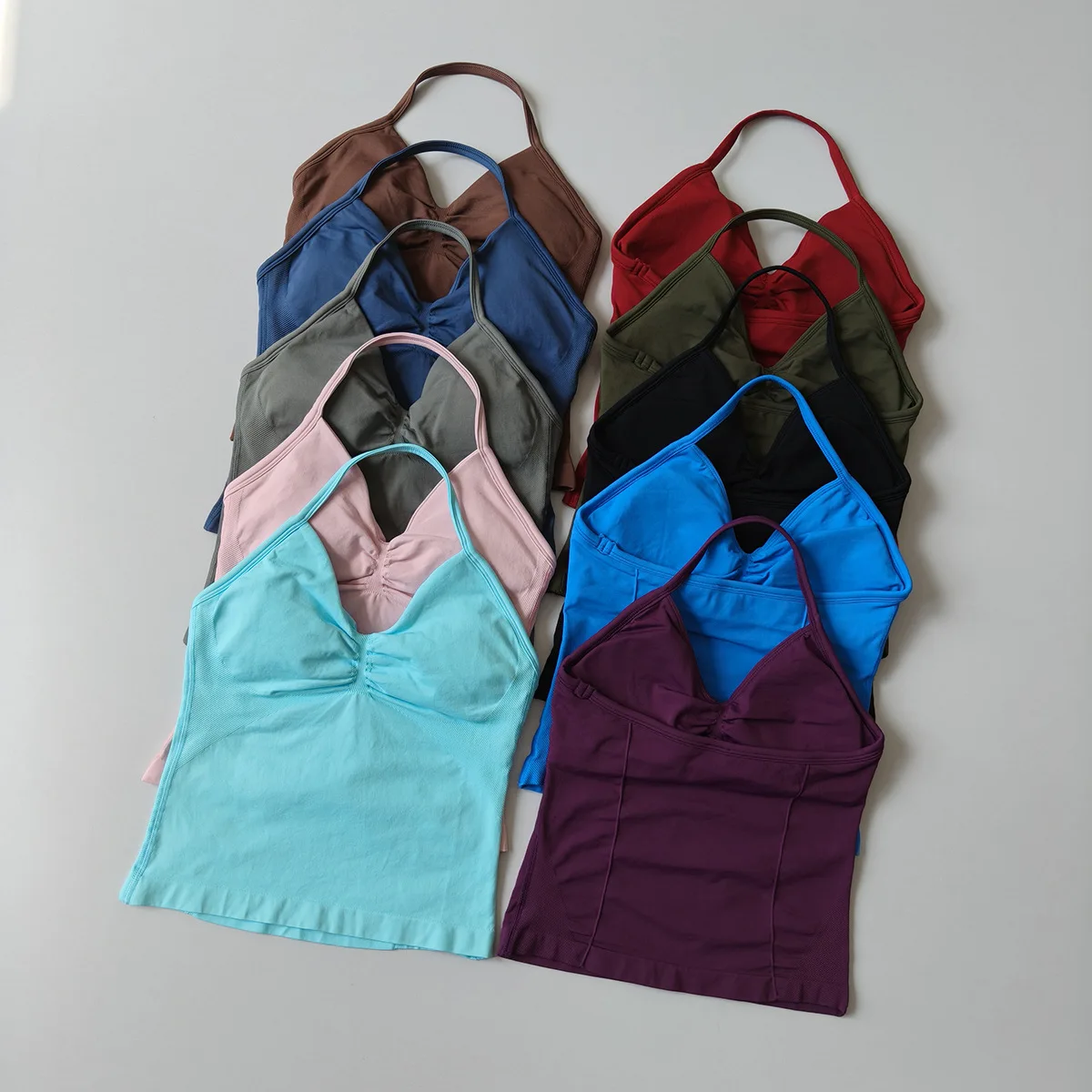 NO LOGO Women's Longline Strappy Backless Gym Top Scrunch Workout Open Back Bra Tank Top for Running Yoga Shirt
