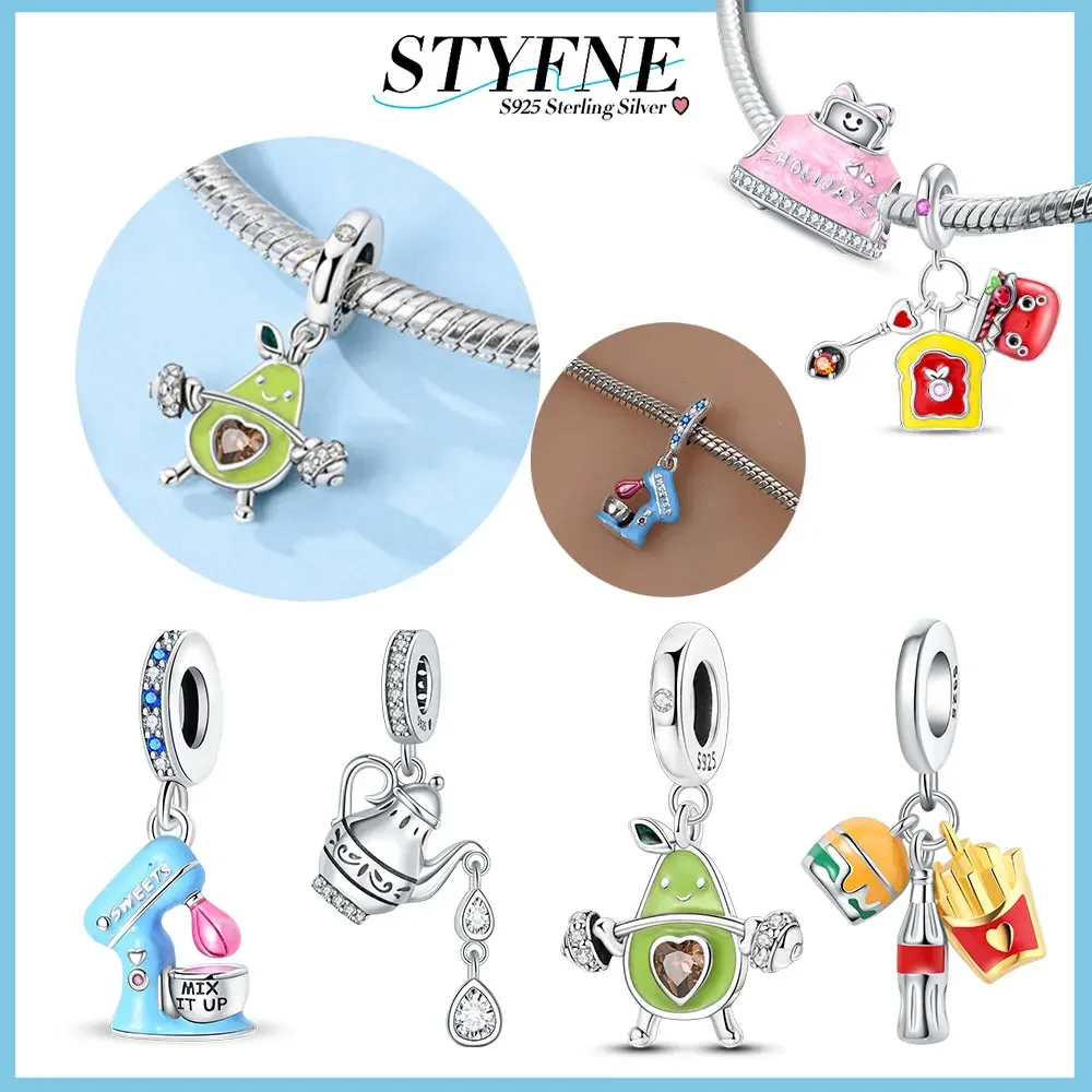 Sterling 925 Silver New Gourmet Series French Fries, Burgers, Soda Beads, Diy Original Bracelets, Jewelry Making Gifts