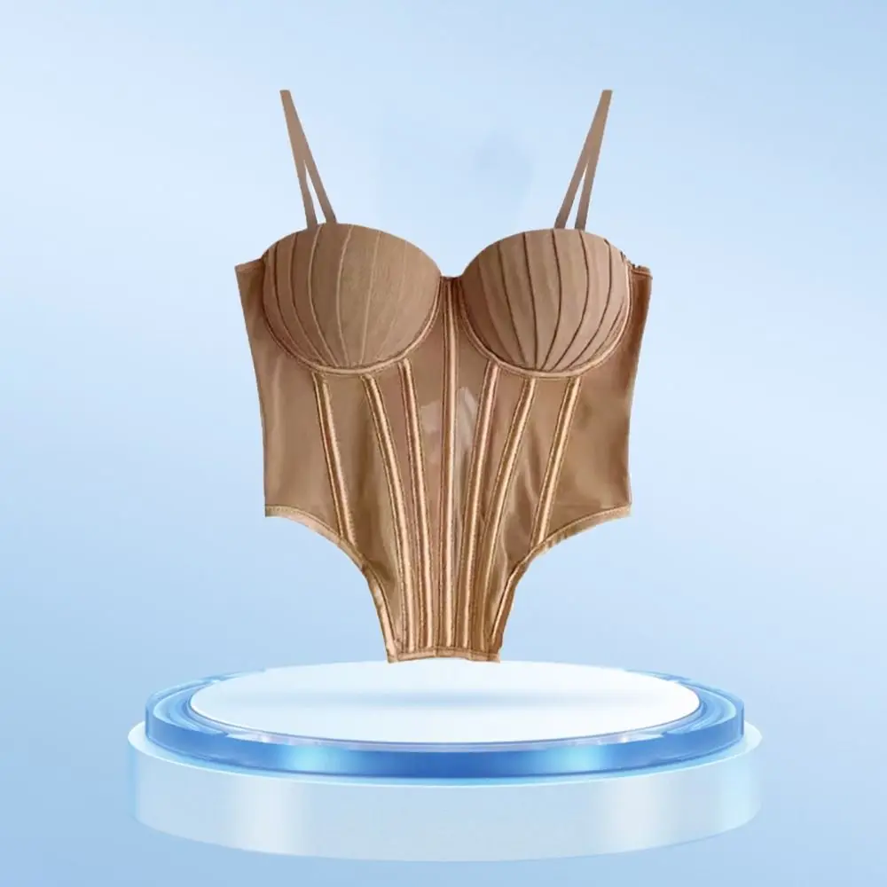 

Fashion Transparent Sling Camisole Slim fit Fishbone Crop Tops Streetwear Tank Mesh Corset Ladies