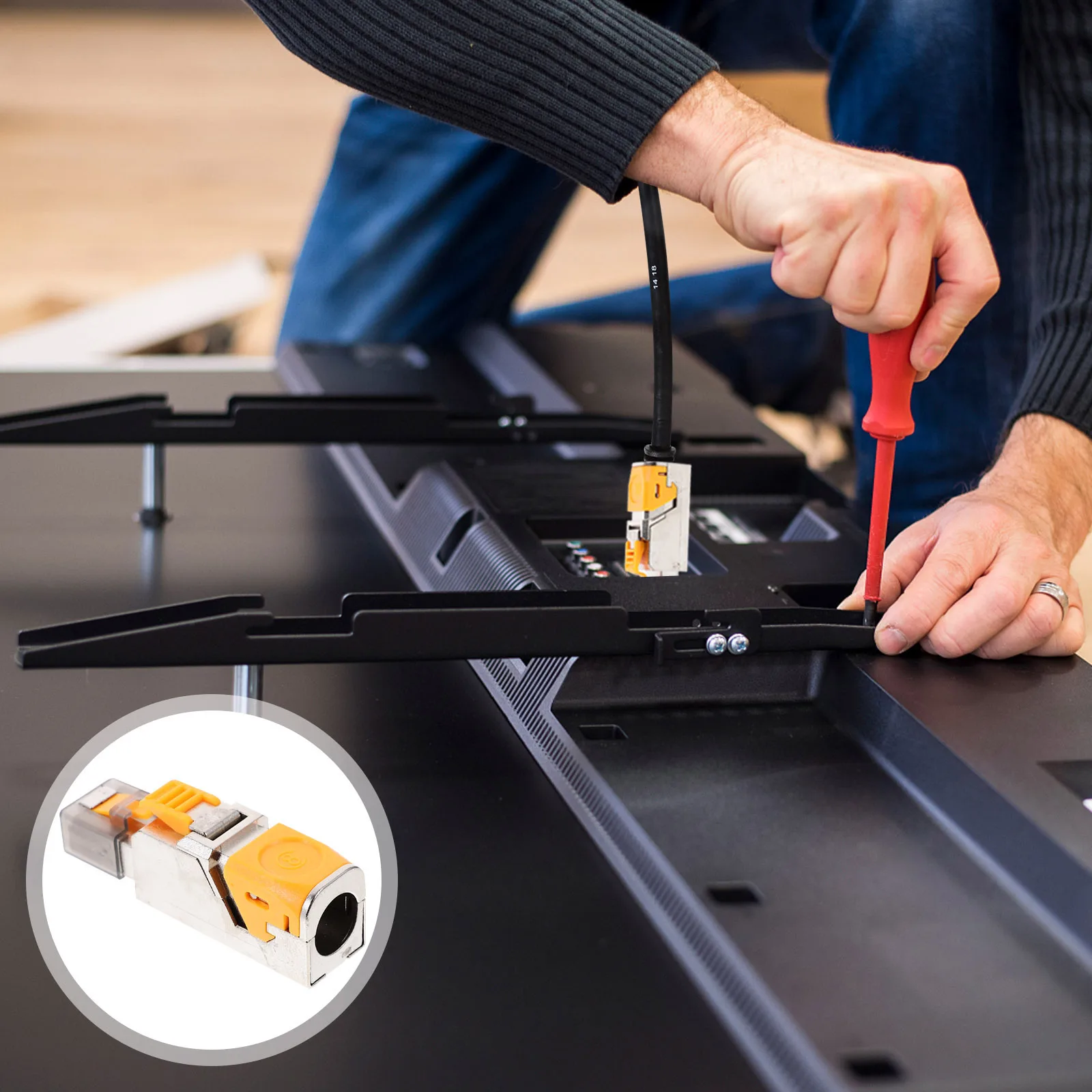 

Connector Plugs Pass Through Cat 8 Shielded Ethernet Connectors For Network Cable Replacement Fast Wiring Reinforced