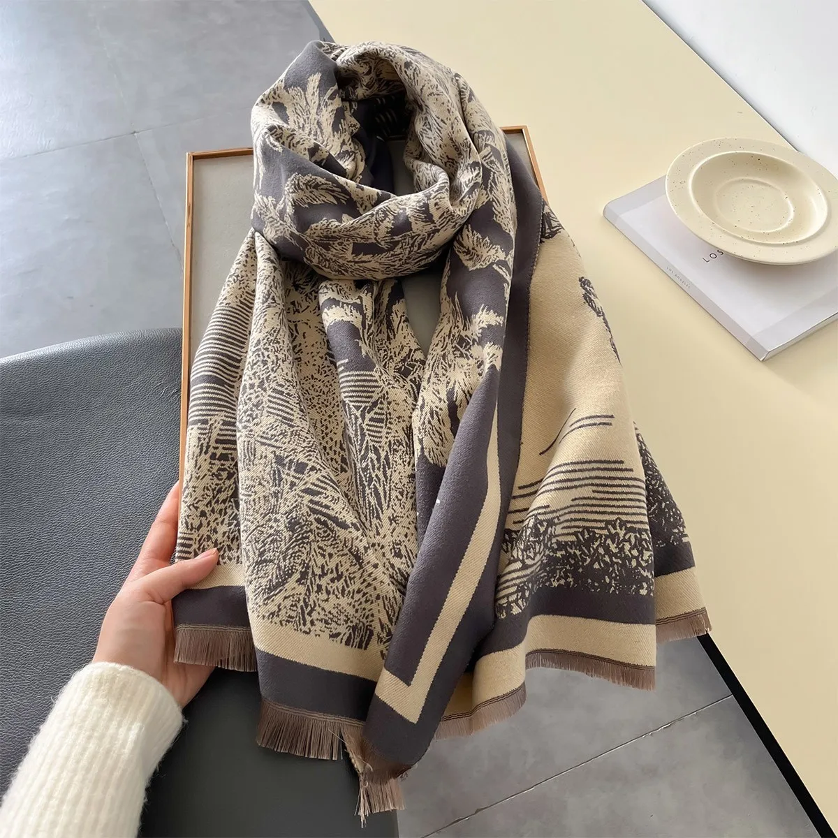 2024 Winter Women Print Warm Scarf Cashmere Pashmina Double Sided Scarves Shawls Female Thick Blanket Wrap Bufanda Stole Echarpe