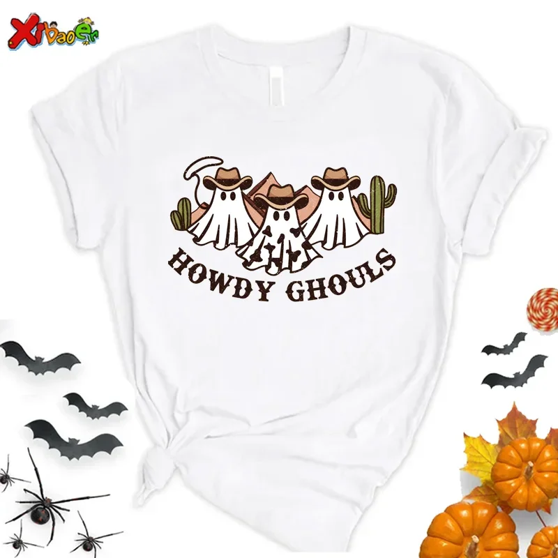 

Halloween shirt Women T-shirt Cartoon Print T-shirts 2025 Kids Short Sleeve Harajuku Graphic White Top Shirts Street Costume
