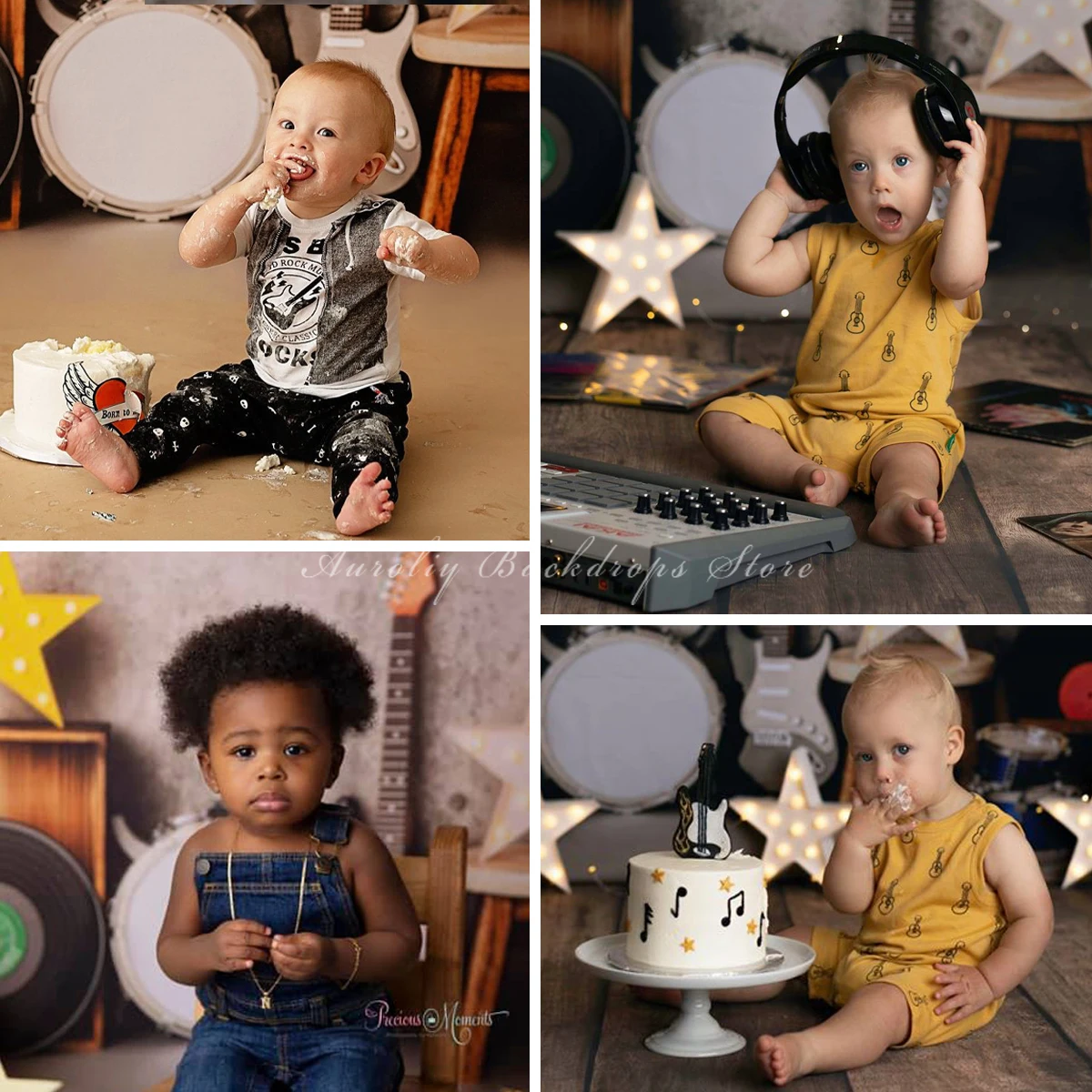 

Rock Band Background Electronic Musical Instrument Kids Adult Photogrpahy Decor Child Baby Photocall Prop Shining Stars Backdrop