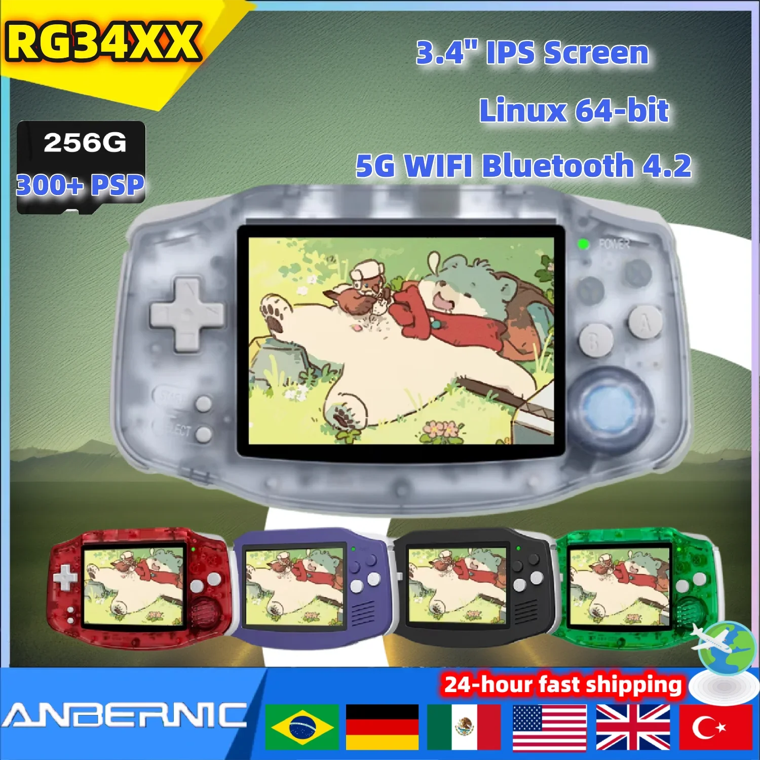 Anbernic RG34XX RG 34XX ريترو وحدة تحكم ألعاب محمولة ريترو ألعاب الفيديو وحدة التحكم 3.95 IPS شاشة لينكس 64 بت بلوتوث PSP HD TV