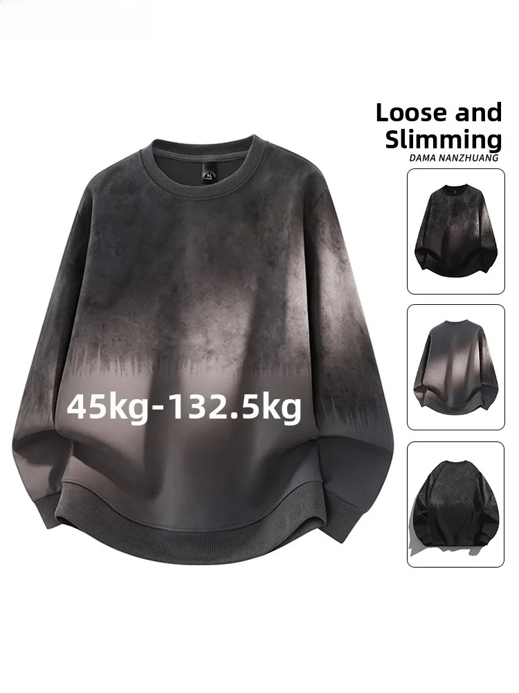 

Loose Fit Long Sve Hoodie Men's Autumn Winter adient round Ne Pullover Faionable Streetwear Big Size Base Layer Top