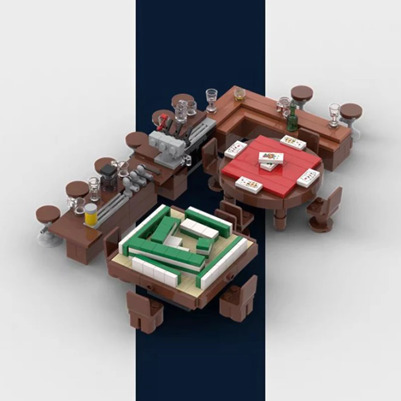 Cidade móveis série moc blocos de construção jogo cartão mesa cozinha quarto peças do banheiro diy bar sofá cama piano tijolos brinquedos presentes