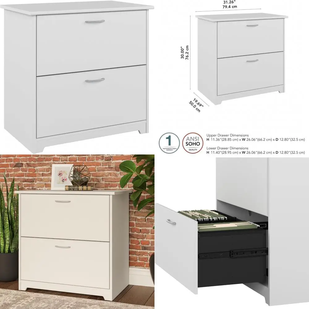 

White 2 Drawer Lateral File Cabinet for Home Office, Letter, Legal, A4 Size Document Storage
