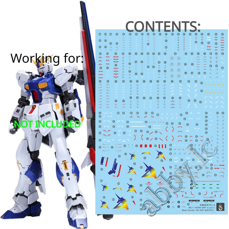 for RG 1/144 RX-93 FF Nu v Side-F The Base Limited Theme Park Water Slide UV Light-Reactive Decal Sticker Real Grade RX-93FF CCA