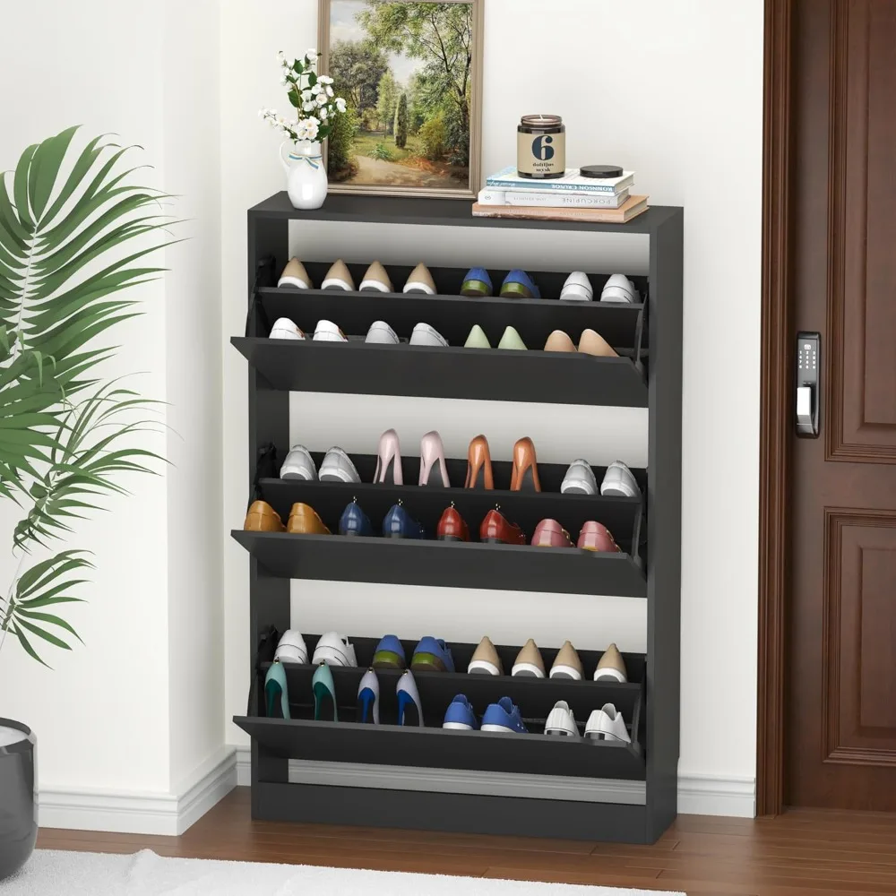 

Shoe cabinet with 3 flip-out drawers, wooden entrance shoe cabinet, separate shoe rack storage, suitable for entrance, hallway