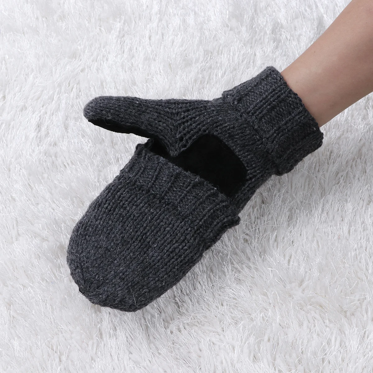 1Pair Warm Knitting Half Finger Gloves Plus Thick Fitness Gloves for Weightlifting Gym Non-Slip Sweat-Absorbent