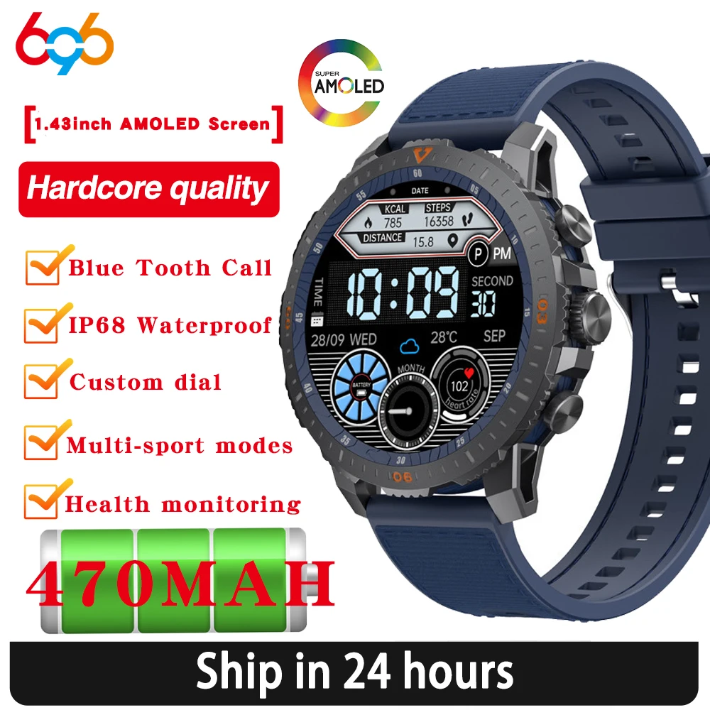 

Smartwatch Outdoor Sports 1.43" AMOLED Screen Heart Rate Blood Oxygen Blue Tooth Call 470Mah Battery Waterproof Smart Watch