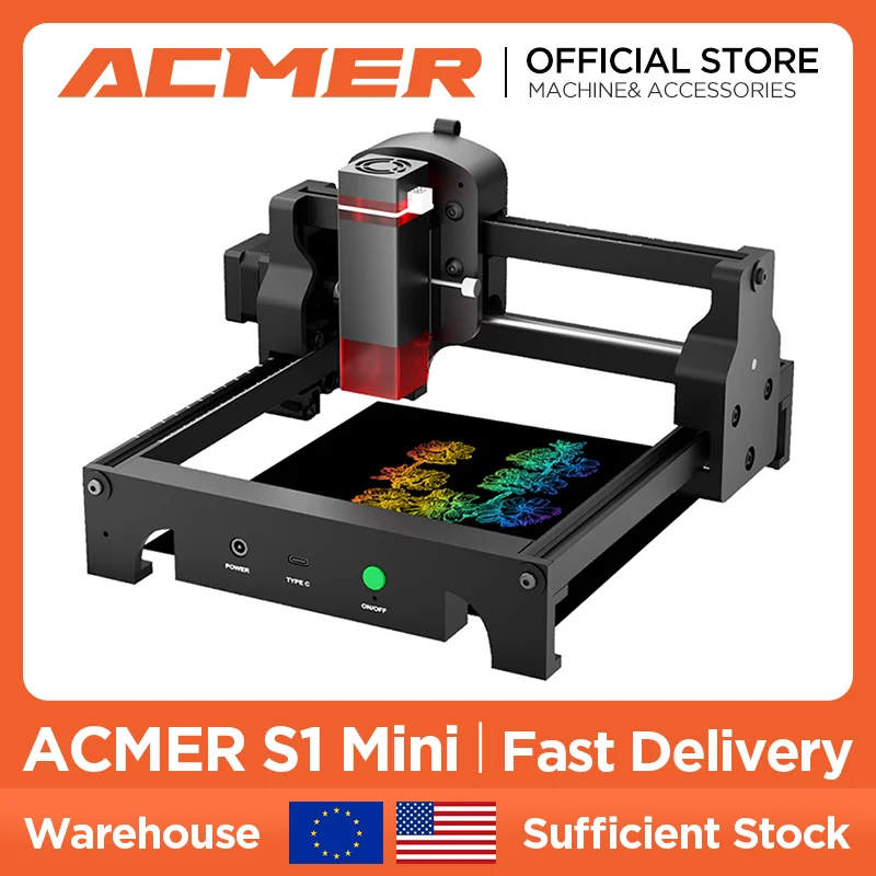 ACMER S1 Laser Engraver Mini Portable Laser Engraving Machine For Cutting Wood Painted Metal Acrylic Glass Leather CNC Machine