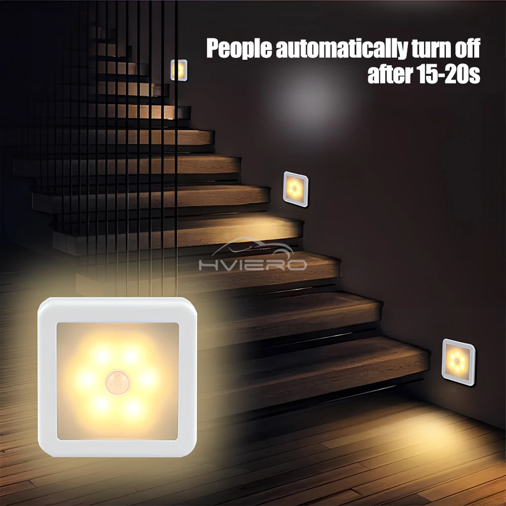 Motion Controlled Human Body Sensor LED Night Light Smart Battery Operated WC Bedside Lamp For Room Hallway Pathway Home Light