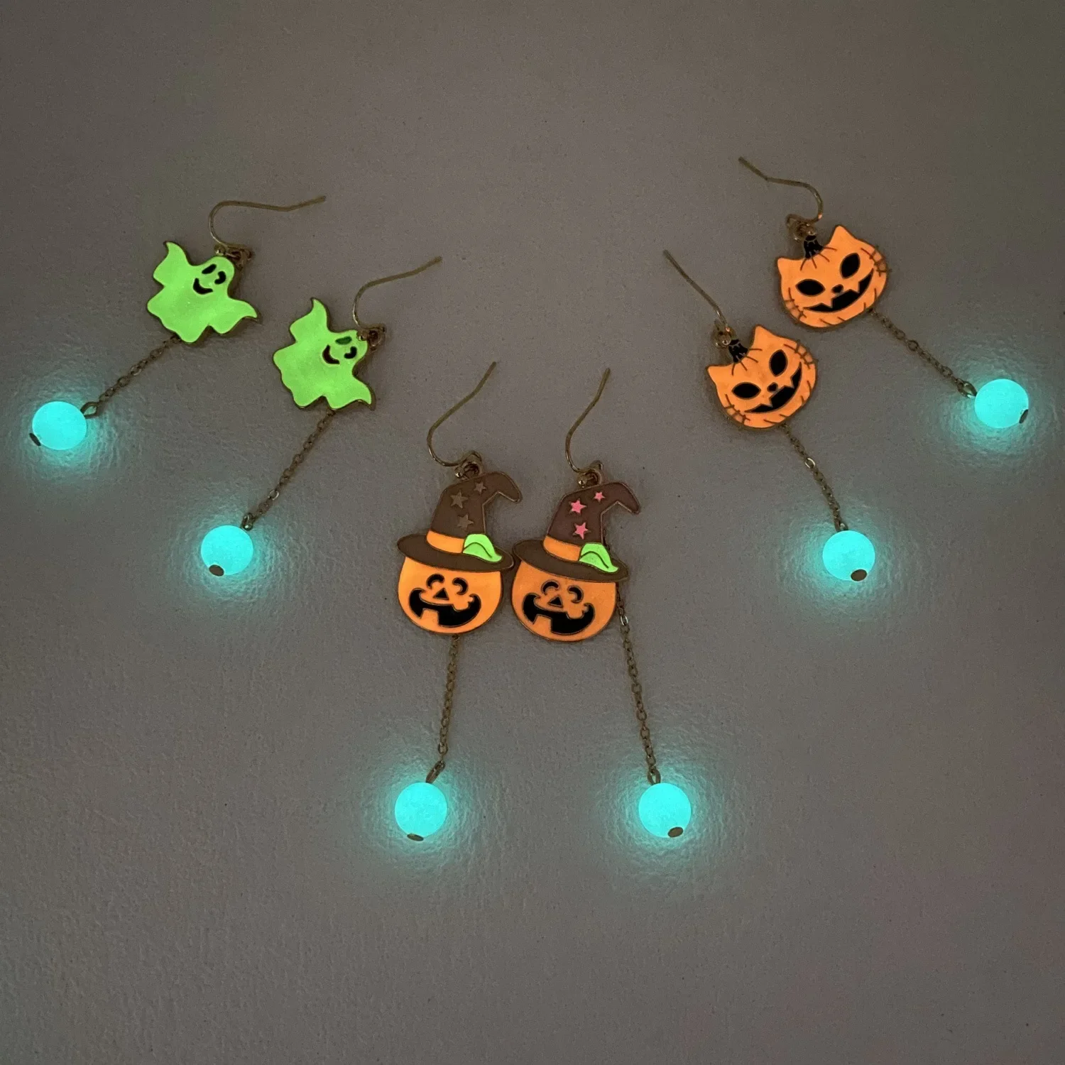 Halloween Bat Pumpkin Head Glow-in-the-dark Tassel Earrings Sell Well Glow-in-the-dark Ghost Earrings