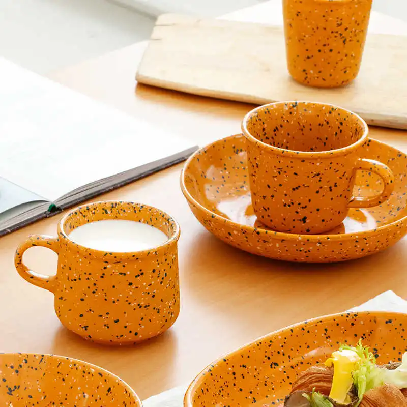 330/360ml Splashing Ink Style Ceramic Water Mug Retro Simple Coffee Milk Mugs Creative Commercial Home Party Use Small Cup