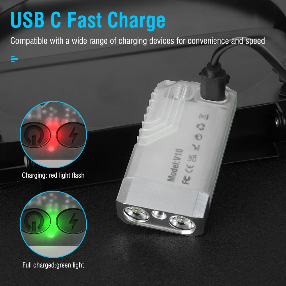 BORUiT V10 EDC Keychain Light 1000 LM Powerful LED Flashlight Type-C Rechargeable Uv Lamp Tiki Fishing Torch Camping Lantern