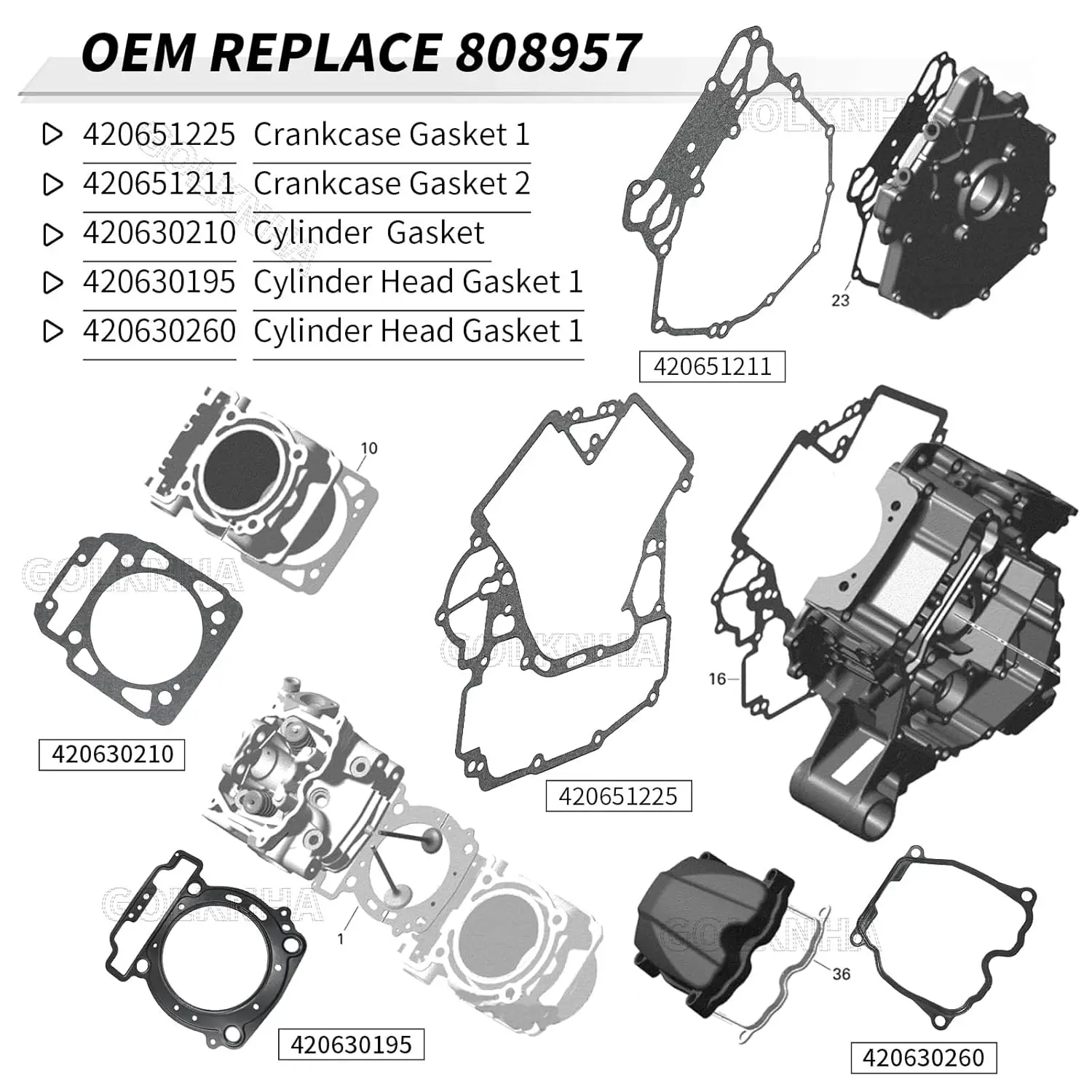 808957 Complete Engine Gasket Replacemt Kit for Can-Am UTV ATV Commander 1000 800R 1000R Defender HD10 HD8 Outlander 1000 MAX 80