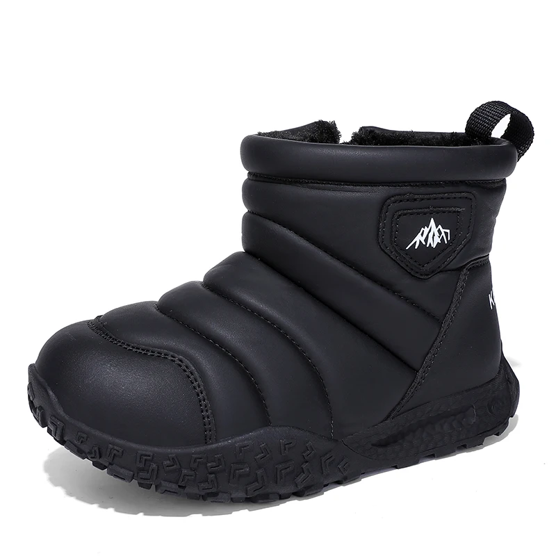 Botas de algodón gruesas de terciopelo cálido para niños, suela de goma antideslizante, impermeable, para caminar al aire libre, invierno, 2025