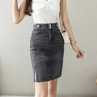 Autumn 2025 Plus Size Skirt For Women High Waist Large Size Slit Black Or Blue Jeans Skirts Korean Fashion Slim Jupe Femme - Image 4