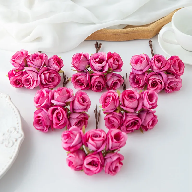 

6Pcs Artificial Flower silk Rose for Christmas Wreaths Home Wedding bridal bouquet garden arch decoration Hot sales diy gift box