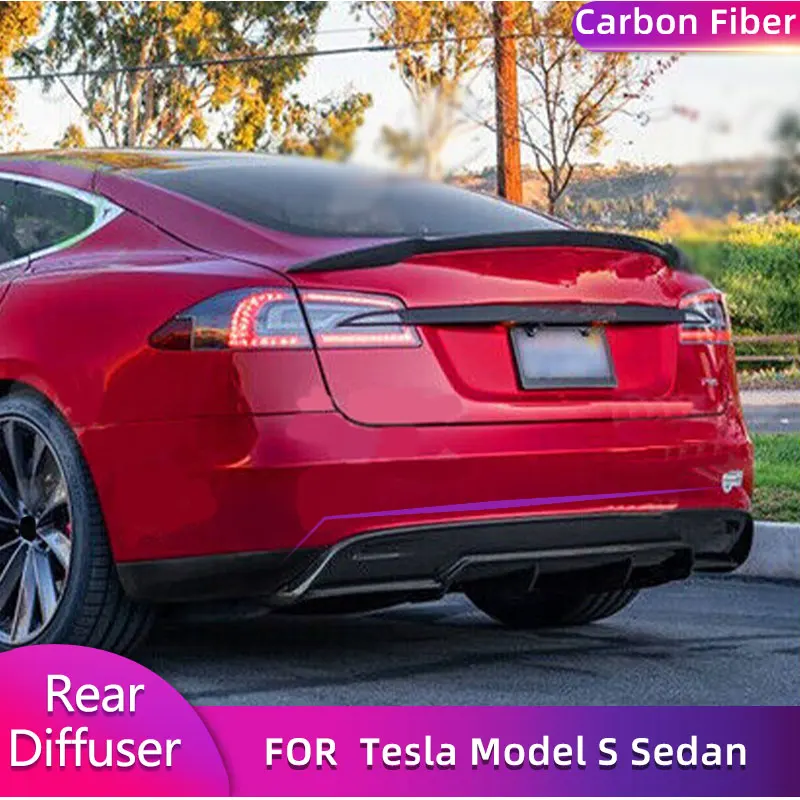 

Carbon Firber Rear Bumper Diffuser Lip Spoiler for Tesla Model S Sedan 4-Door 2012-2016 Car Racing Rear Diffuser Guard Body Kit