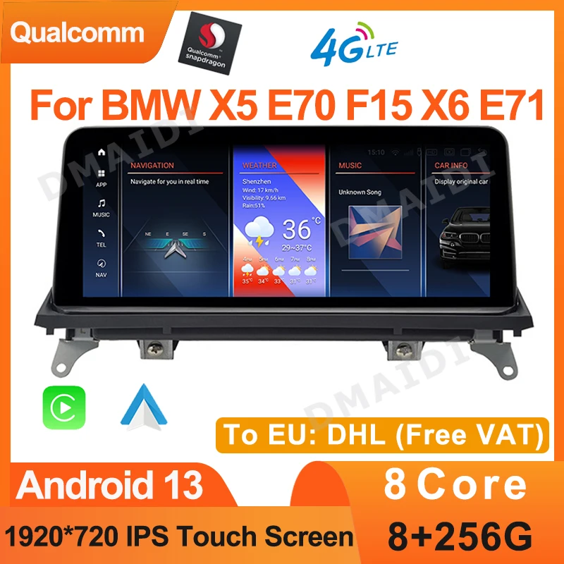 

8 Core 8+256G Qualcomm Android 13 Carplay For BMW X5 X6 E70 E71 ID8 10.25" 12.5" Multimedia Video Player Screen Navigation WIFI