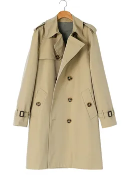 Men's British-Style Double-Breasted Long Trench Coat 6 British Style Classic Design Mens Double Breasted Trench New Spring Autumn Business Casual Overcoat High Street Mens Long Coat 6